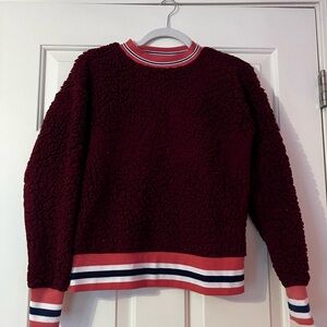 Woman’s Anthropologie Burgundy Textured Sherpa Sweater with Striped Details
